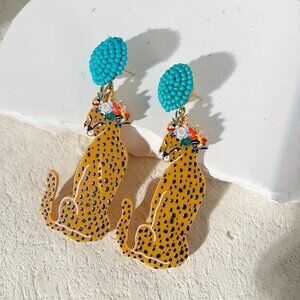 1 Pair Handcrafted Beaded Leopard Print Dangle Earrings